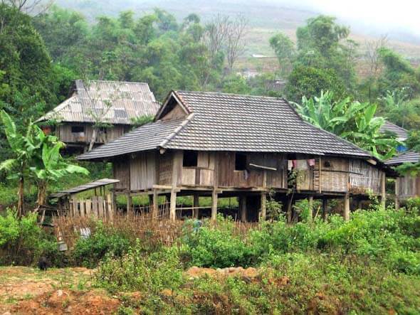 Stilt house in a village